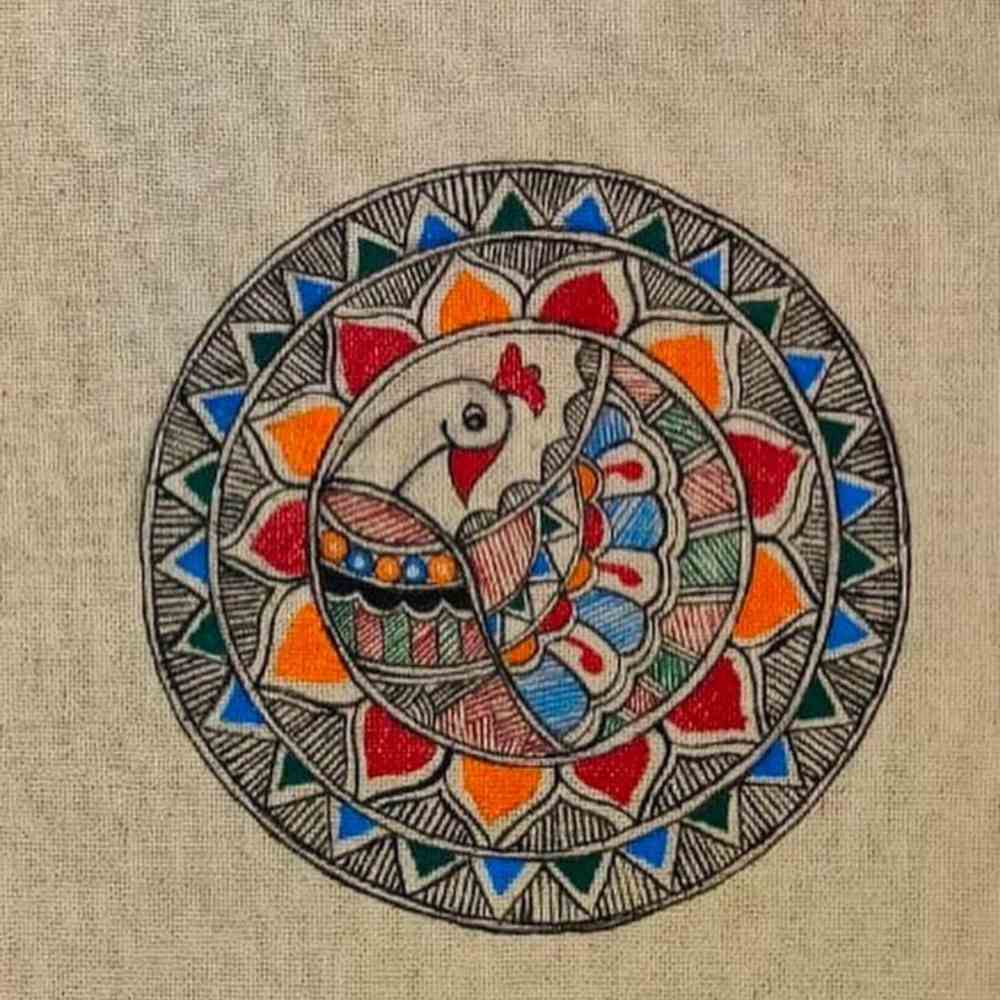 Tussar Saree with Madhubani Bride, Doli, and Kaahar Painting